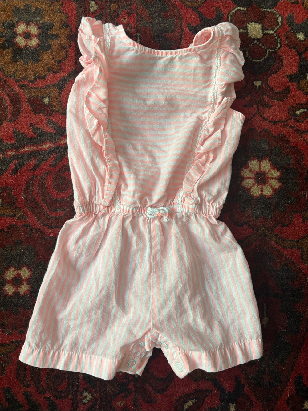 Girls Pink Stripe Ruffle Romper